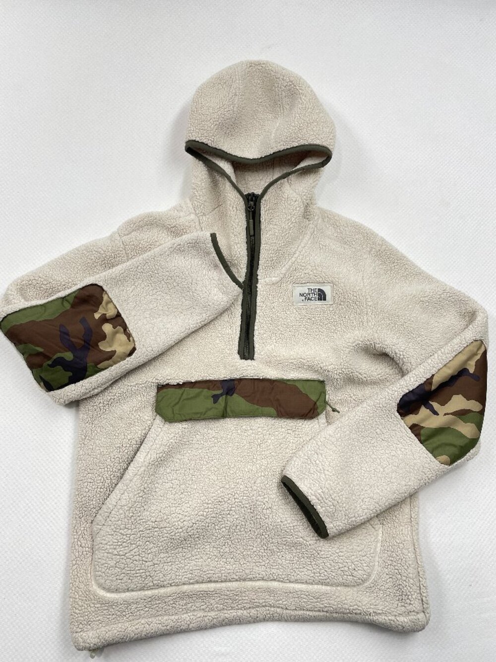 The North Face Ivory Camouflage Sherpa Fleece Pullover Hoodie Jacket Camo Mens S